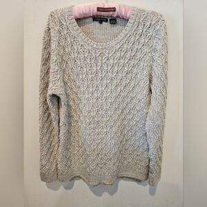 JEANNE PIERRE WOMEN'S BEIGE FRONT CABLE KNIT REAR WAFFLE KNIT SWEATER SIZE LARGE